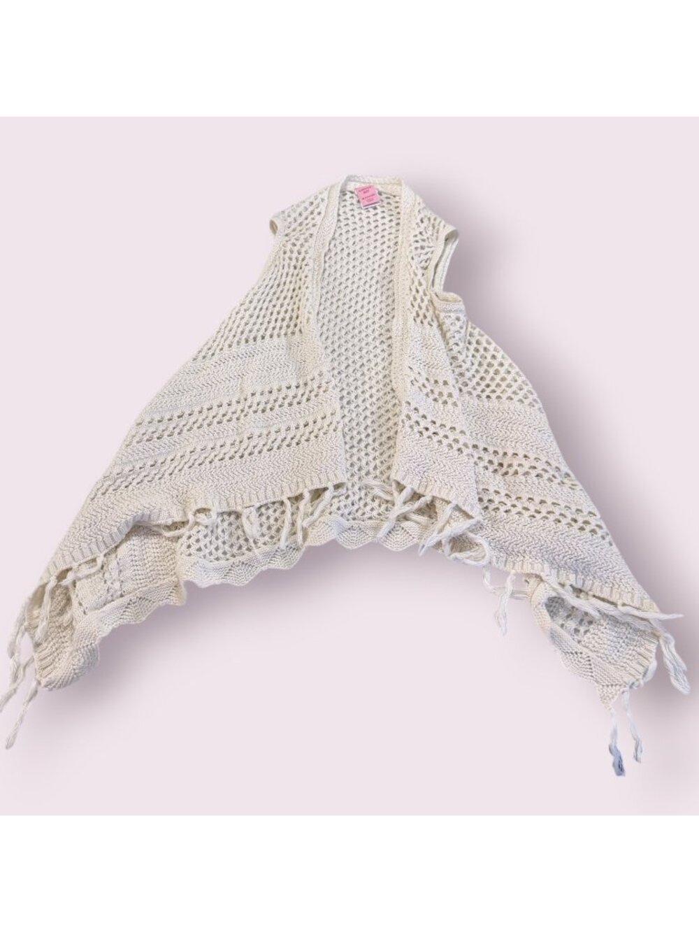 Copper Key Girls Cream Open Knit Fringe Sleeveless Cardigan Vest Size M (10/12)